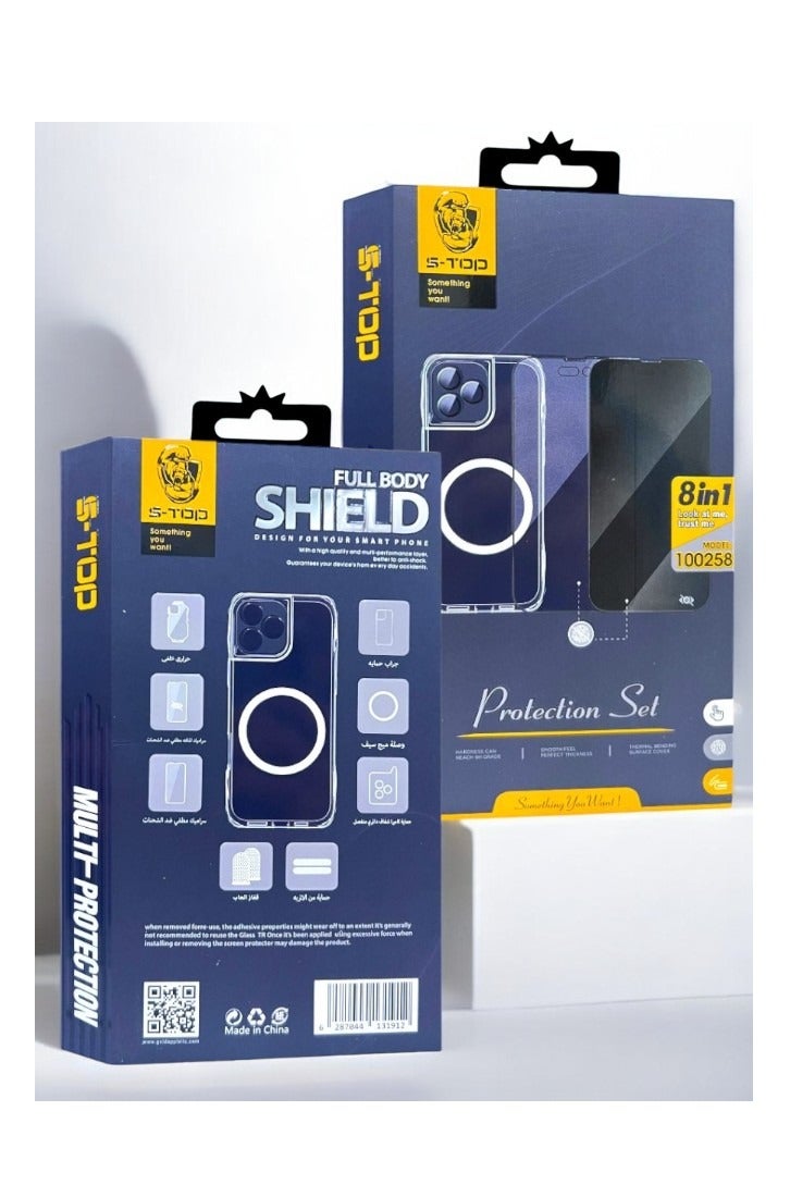 اس-توب بكج الحماية الكاملة لـ آيفون 12 (iPhone 12) مع حماية شاشة للخصوصية (لقافة) و كفر يدعم الشحن اللاسلكي (MagSafe) حماية كاملة لجهازك ضد الخدوش والسقوط (8in1), البكج الجديد و الأصلي من S-TOP - Image 3